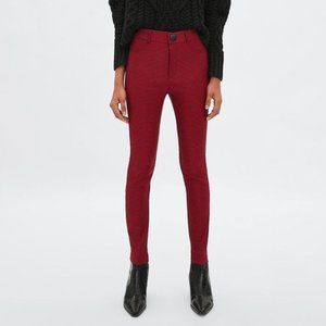 Zara Red Plaid Skinny Pants, Size M